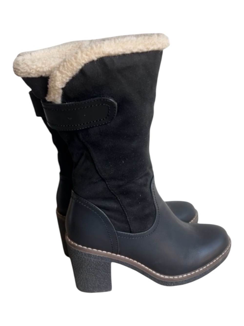 Scarpini Black Faux Leather Suede Mid-Calf Block Heel Boots EU 37